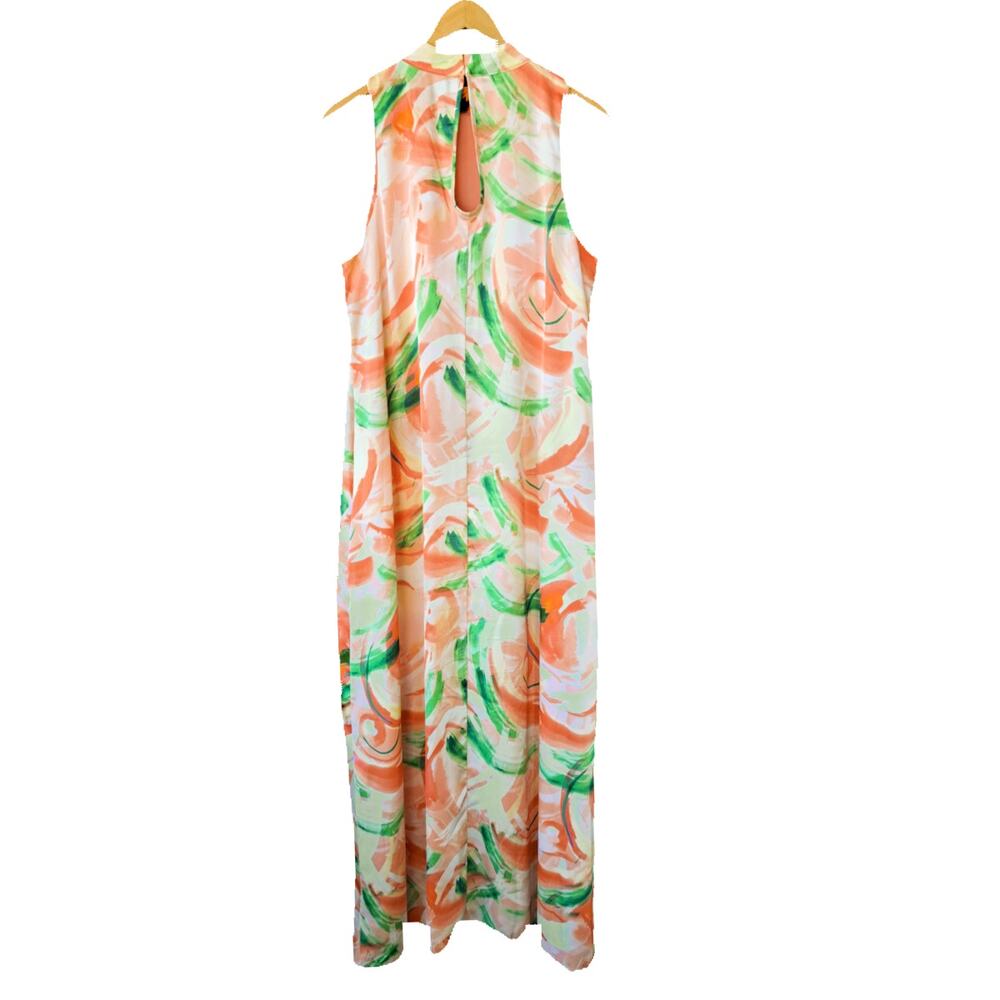 Nicole Miller Satin Sleeveless Maxi Dress Size Large Multicolor Abstract Print - Picture 10 of 10
